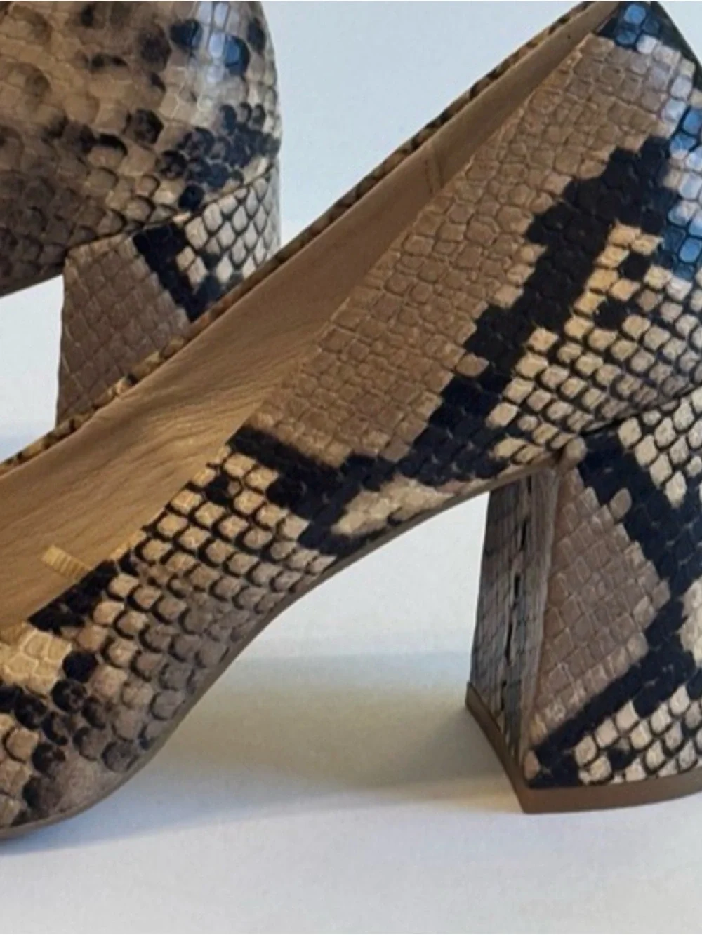 Zara Snake-Print Pointed Block Heel Pumps - Brown/Black